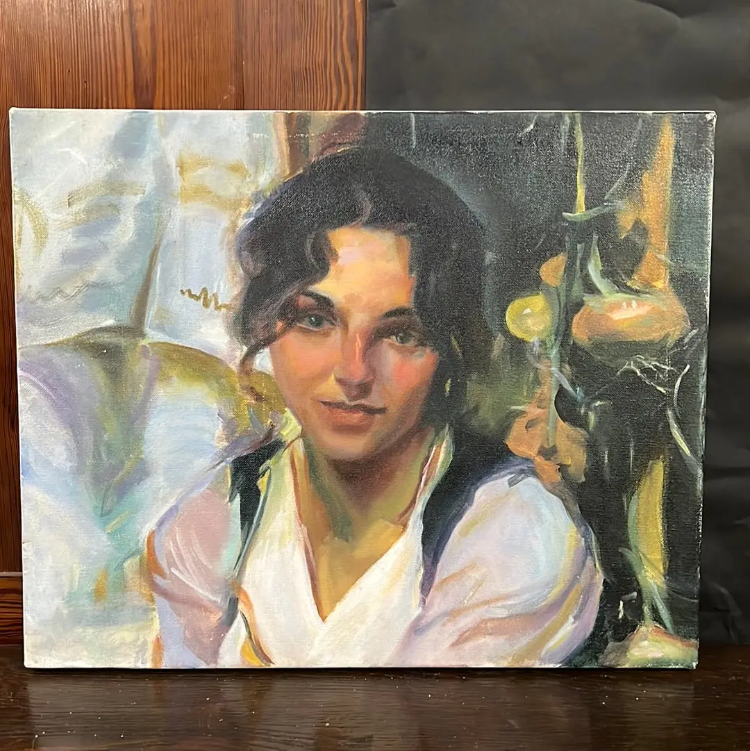 Small Bright Gold Framed Oil Painting Of Girl 1