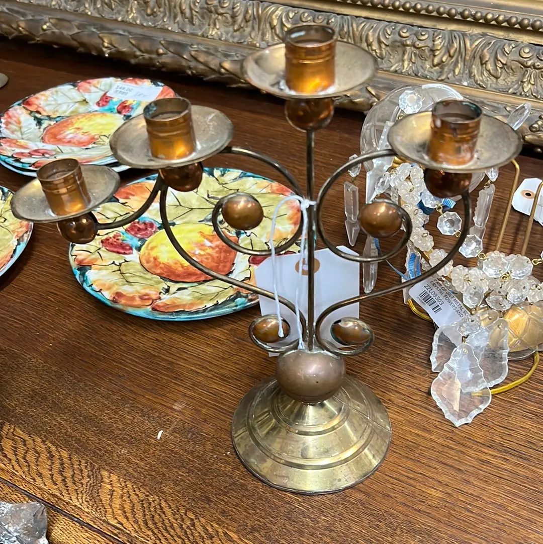 Small Copper And Brass Candleabra With Spheres 1