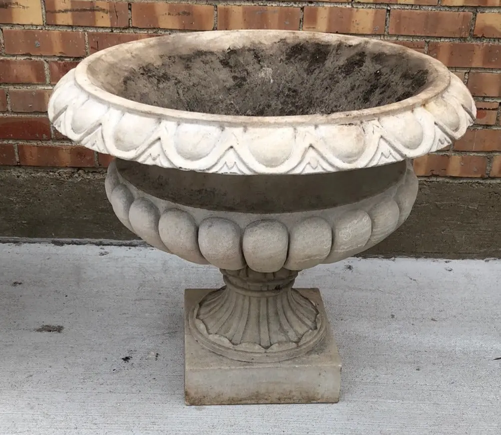 Large Carved Stone Pedestal Planter 1