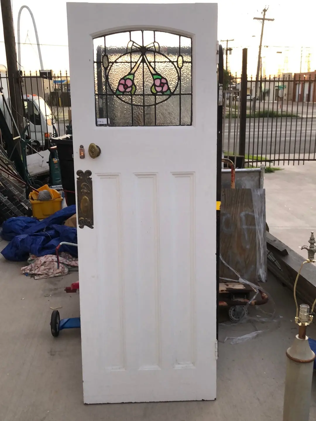 Painted Stained Glass Door With Art Nouveau Hardware 1