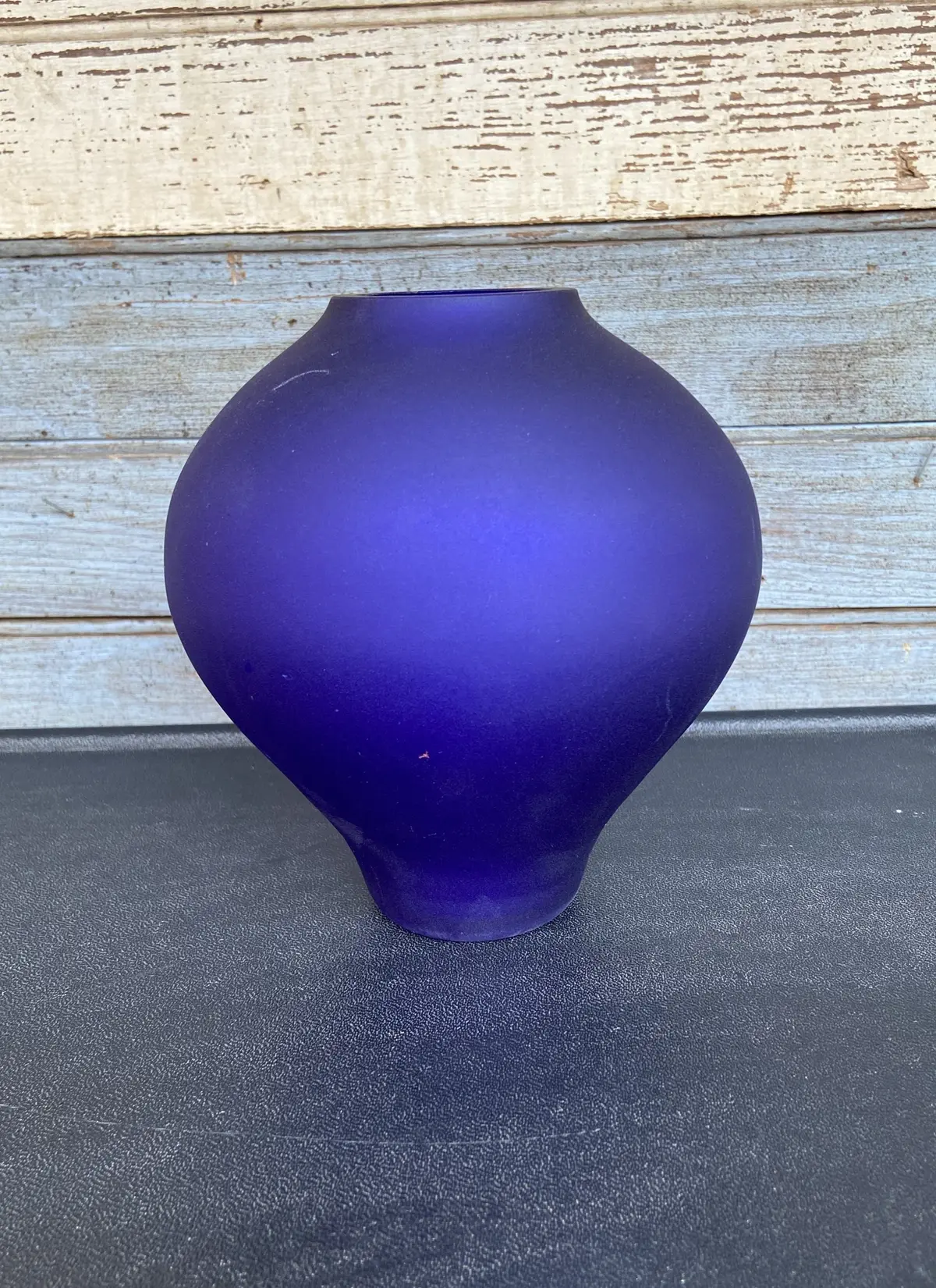 Small Blue Bulbed Glass Vase 1