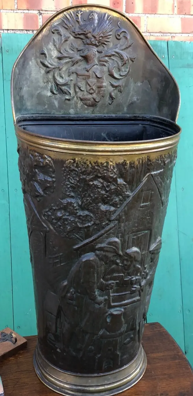 Brass Relief Stick Stand With Pub Scene 1