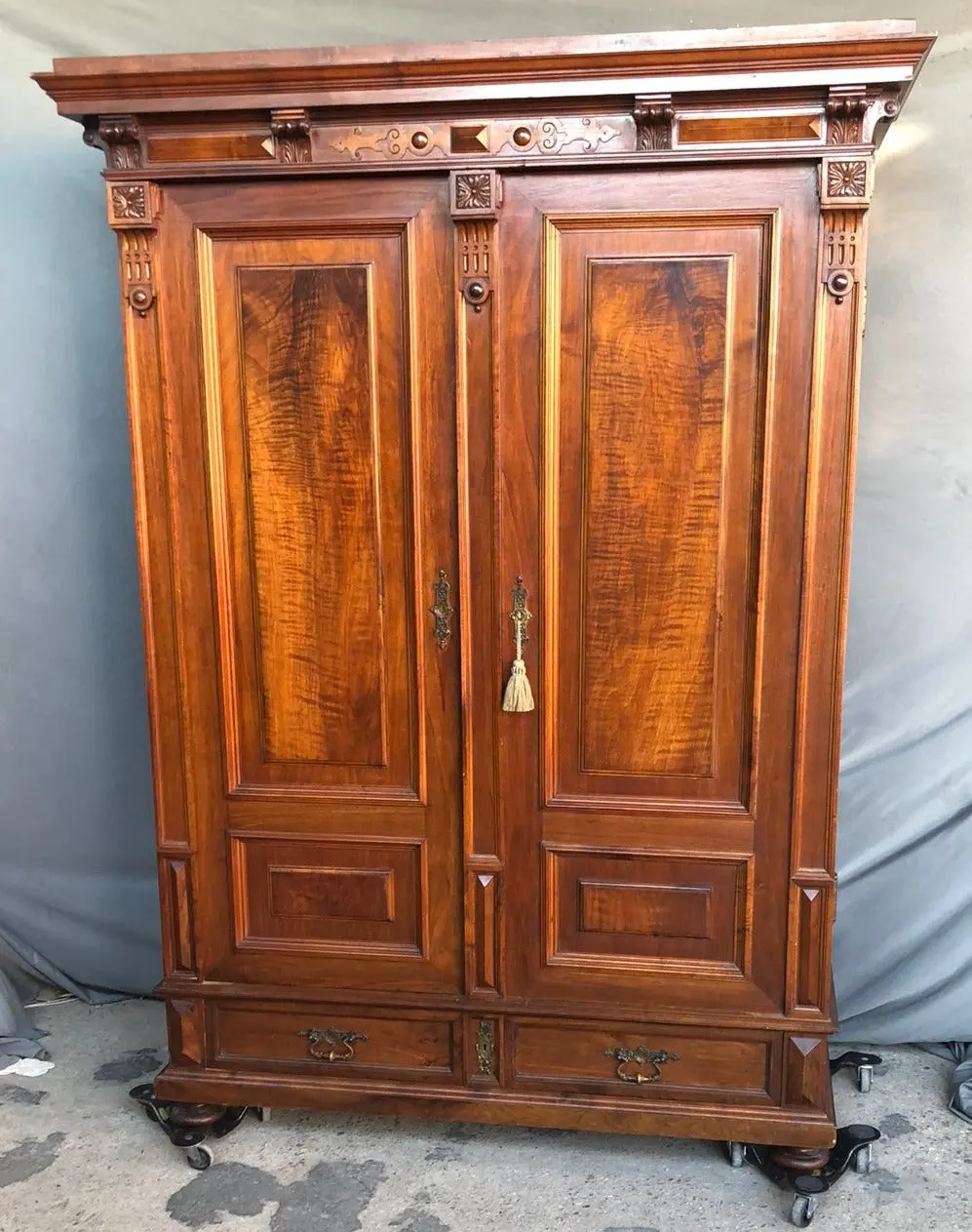 French Mahogany 2 Door Armoire With 14 Pull Out Shelves 1