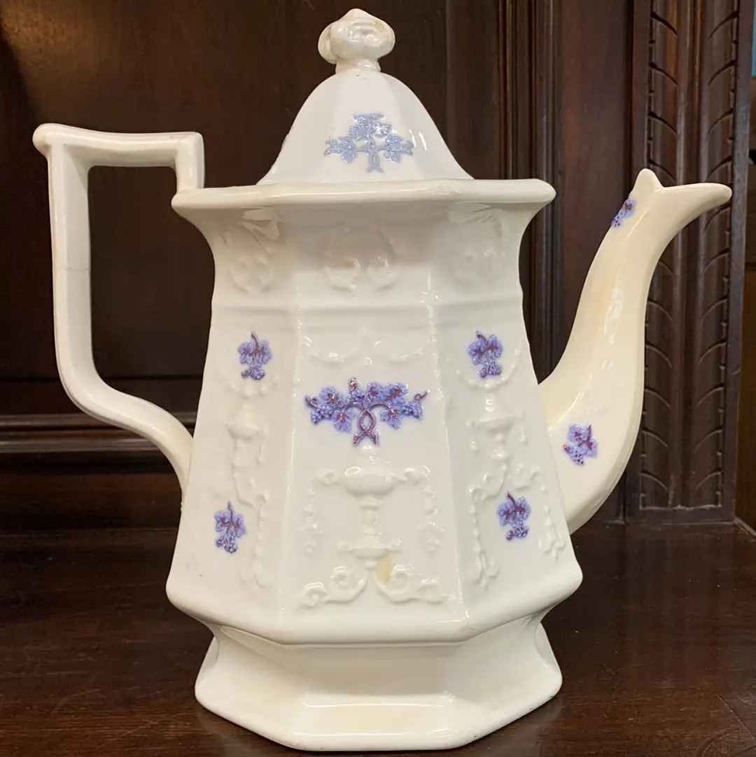 19Th Century Iron Stone Lavender Teapot With Lid-As Found 1