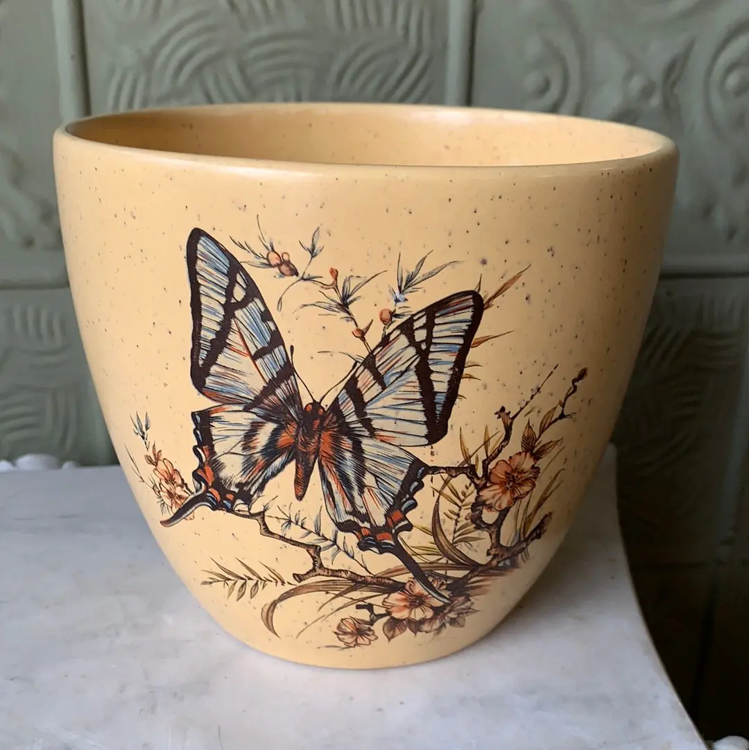 Butterfly Design Yellow Speckled Bowl Or Vase 1