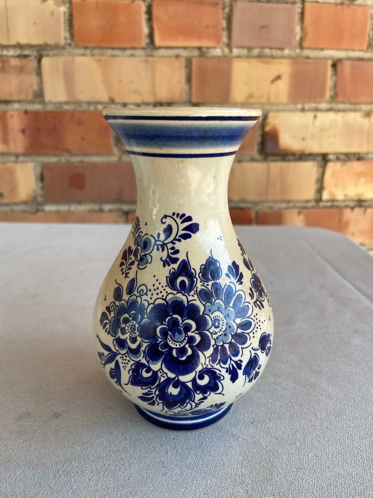 Footed Delft Urn With Dark Spray Floral Pattern 1