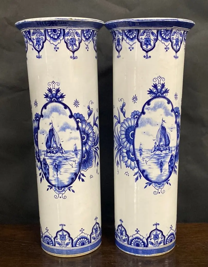 Pair Of Tall Cylinder Vases With Sailboat 1