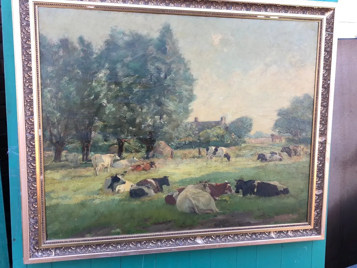 Large Gold Framed Impresssionist Cows Painting 1