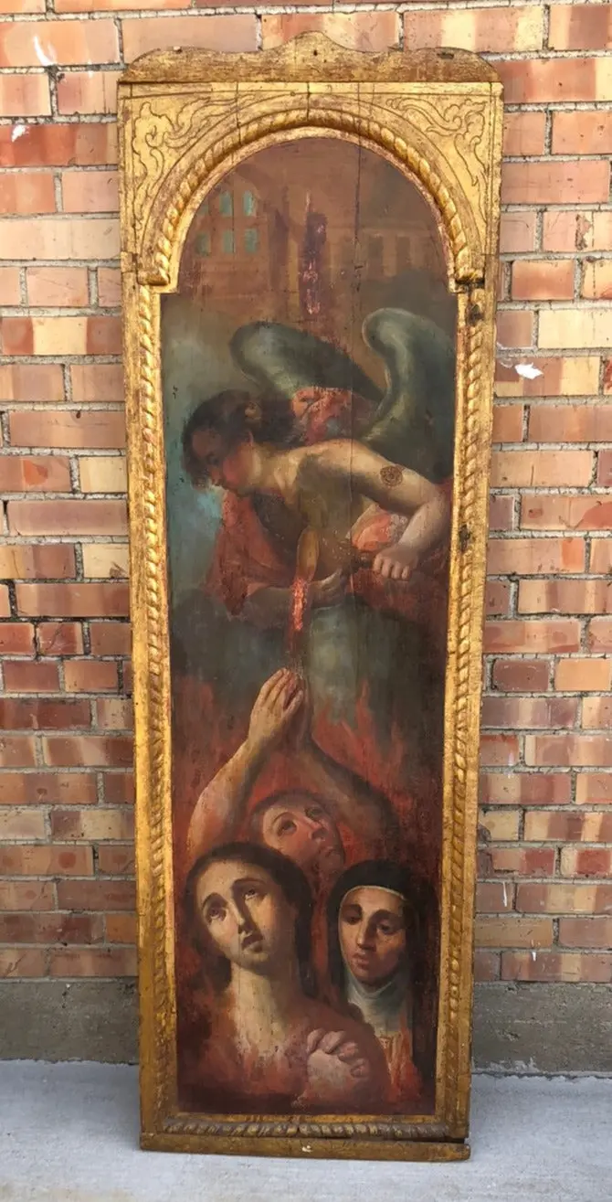 18Th Century Tall Painted And Gilt Wood Panel With Angels 1