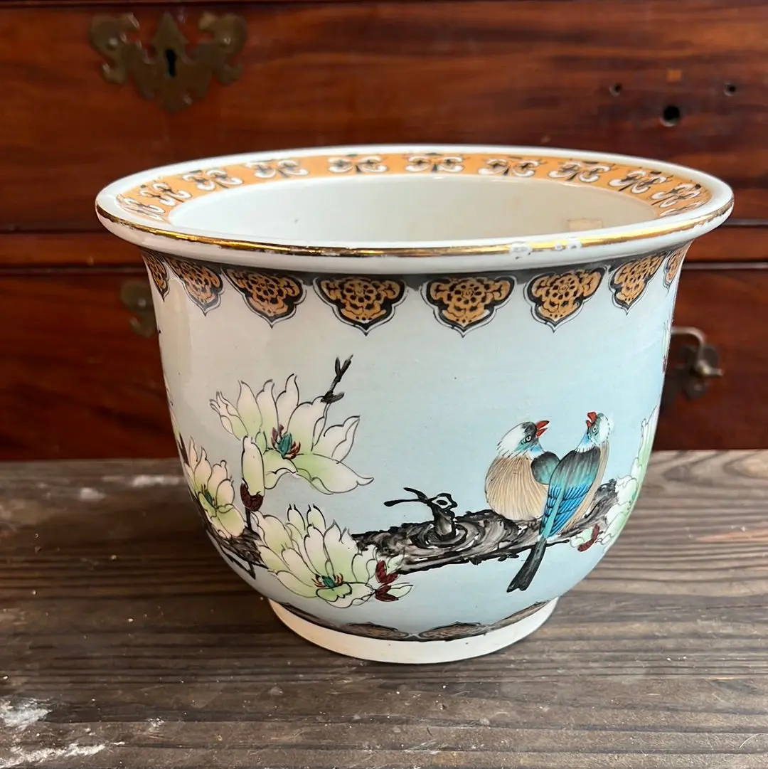 8" Asian Style Planter Pot With 2 Birds 1
