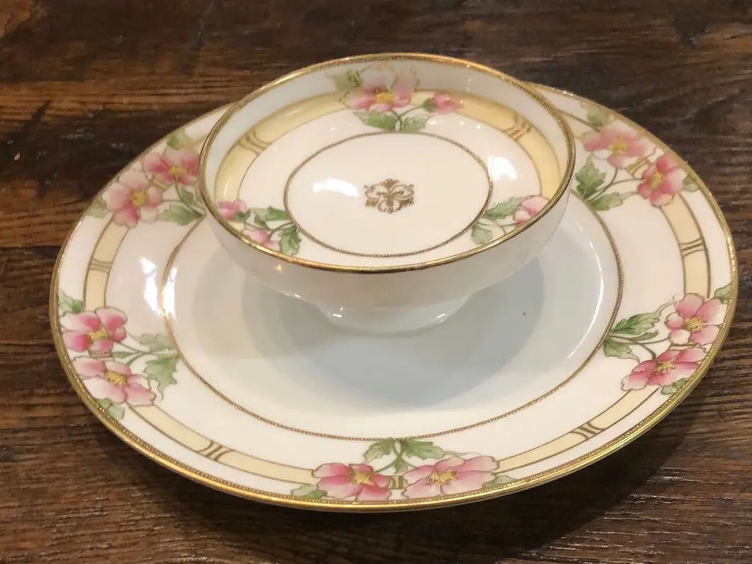 Nippon Hors D'oeuvres Porcelian Peonies Dish Hand Painted 1