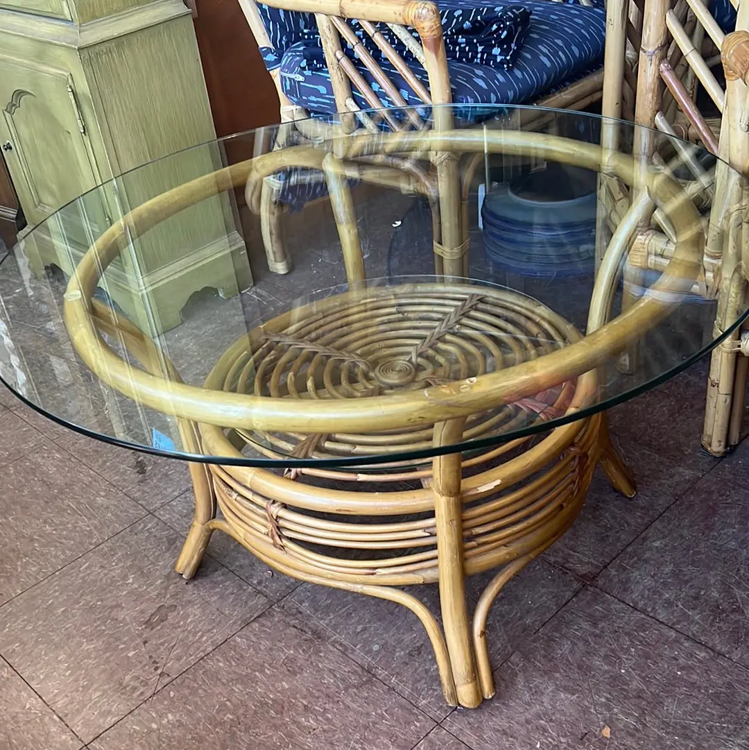 Round Rattan Coffee Table With Glass Top And Lower Shelf 1
