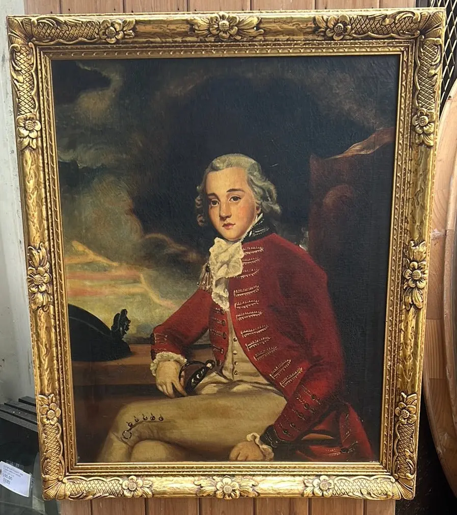 Framed Oil Painting Of An 19Th Century Young Man In Red Coat-Signed Pener 1