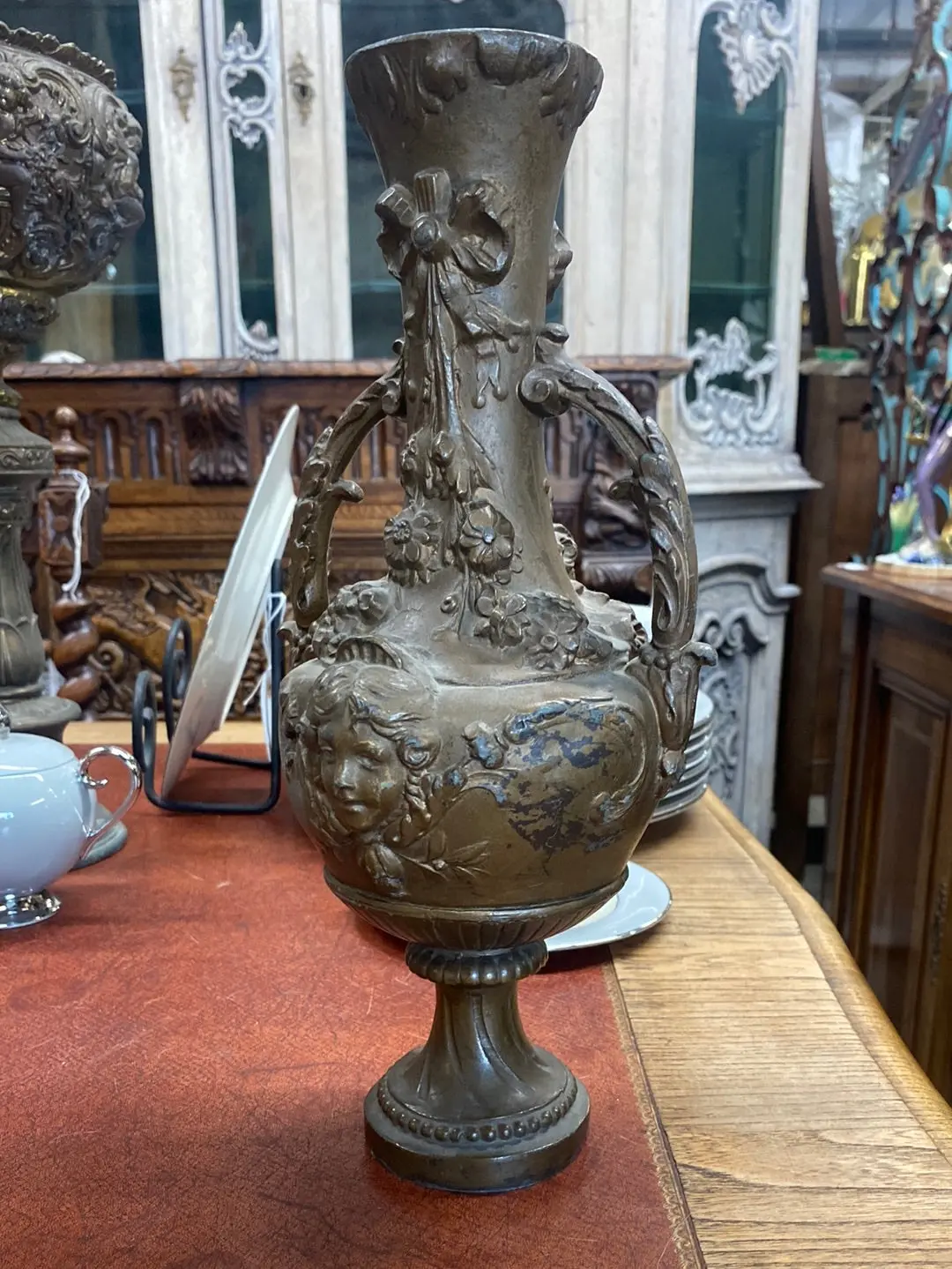 French Spelter Vase With Lady 1