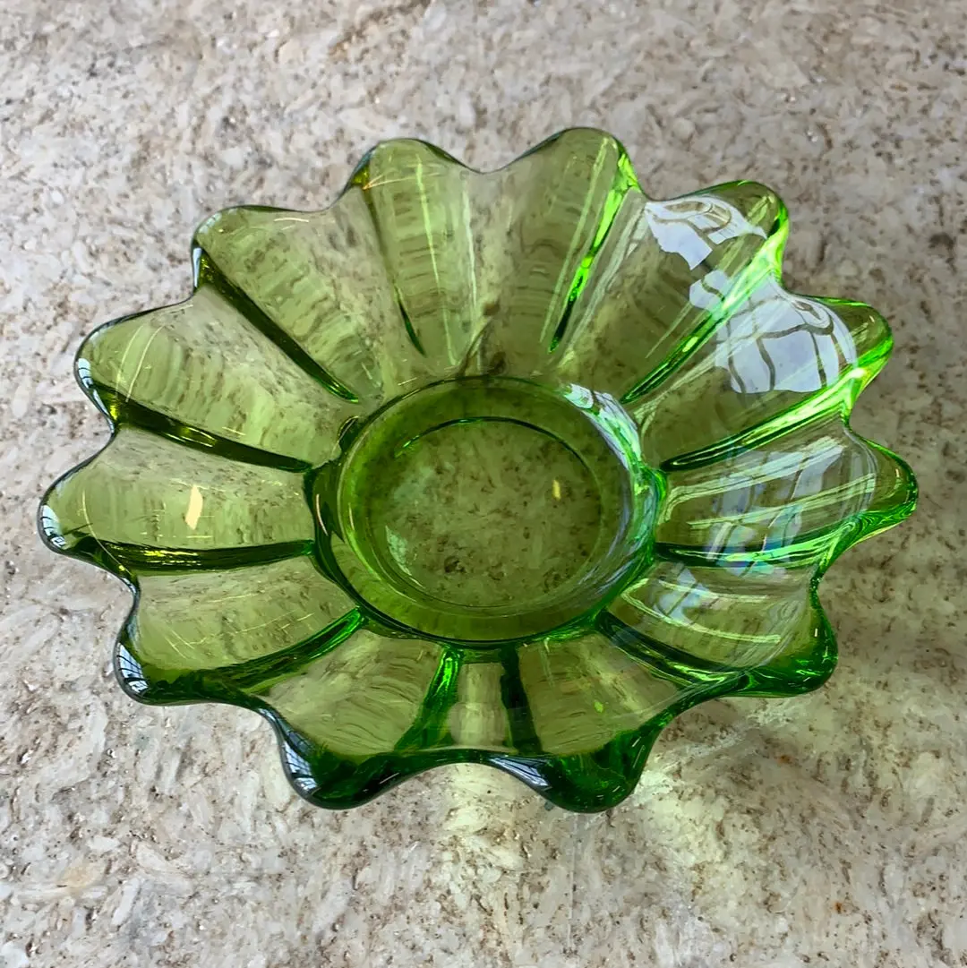 Small Flower Shaped Green Glass Bowl 1