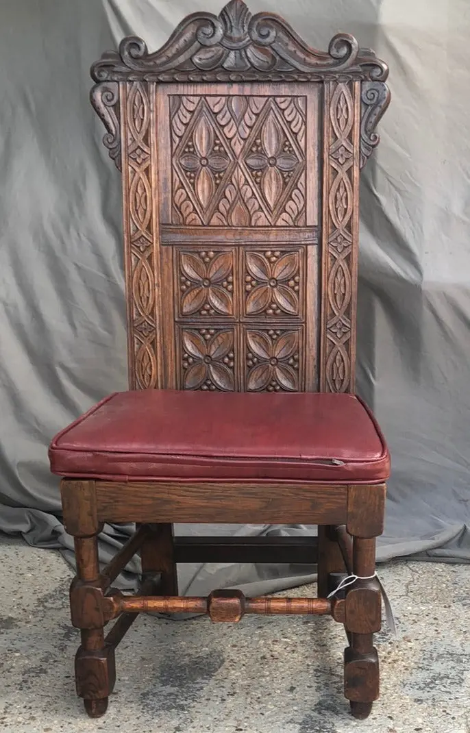 Benchmade English Oak Carved Wainscott Side Chair 1
