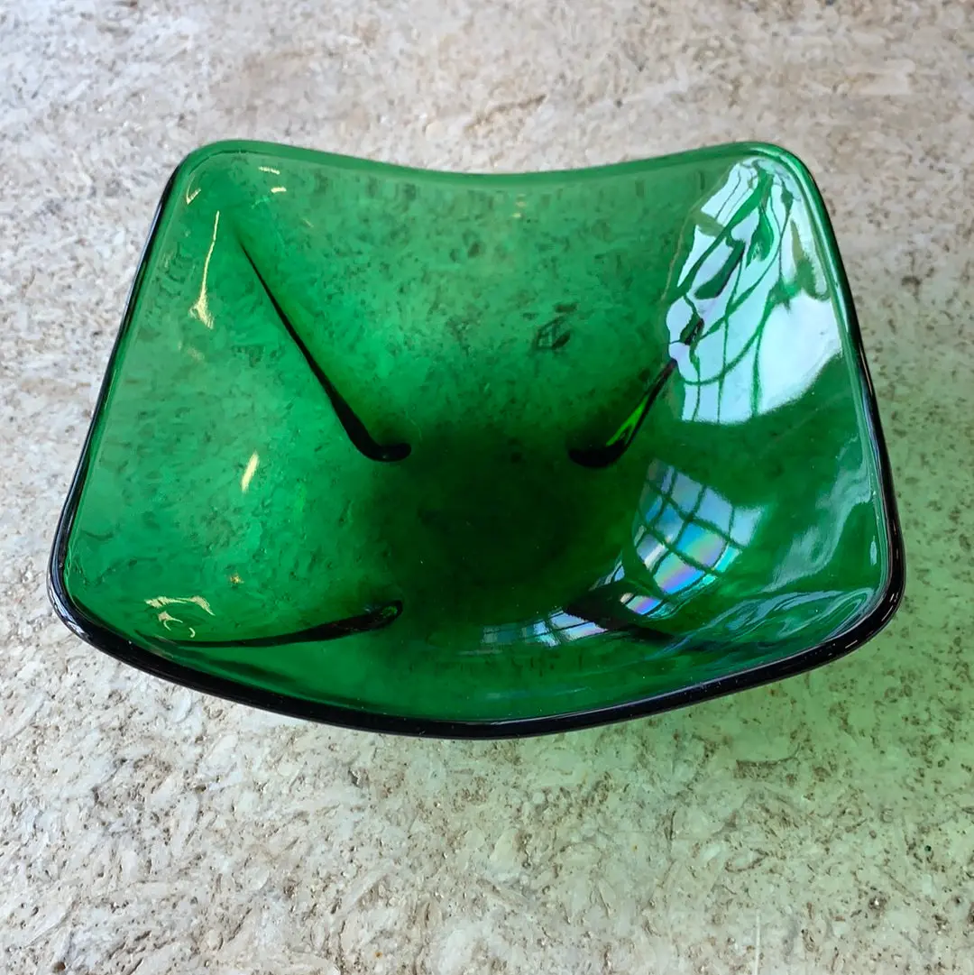 Green Glass Square Catch All Dish 1