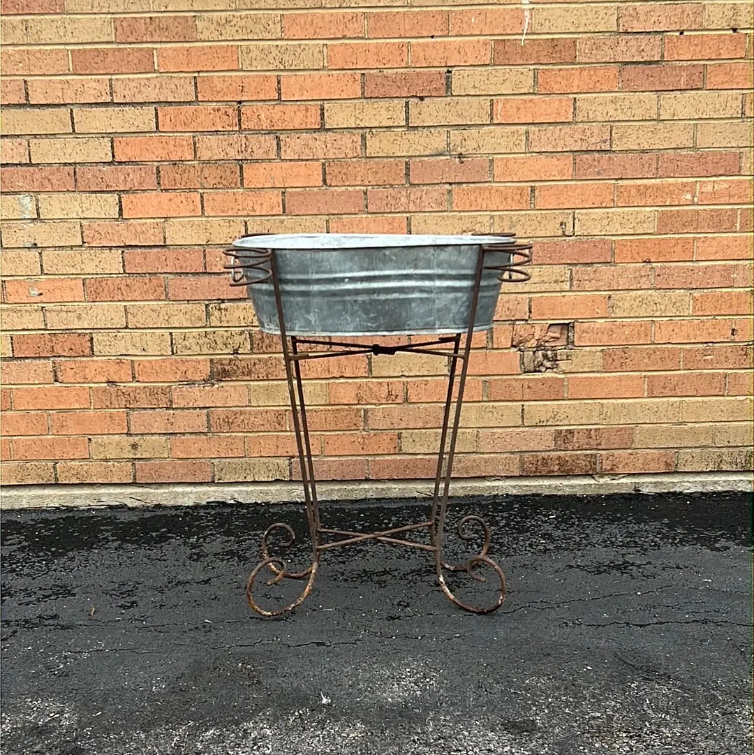 Tin And Iron Beer Cooler Or Planter With Stand 1