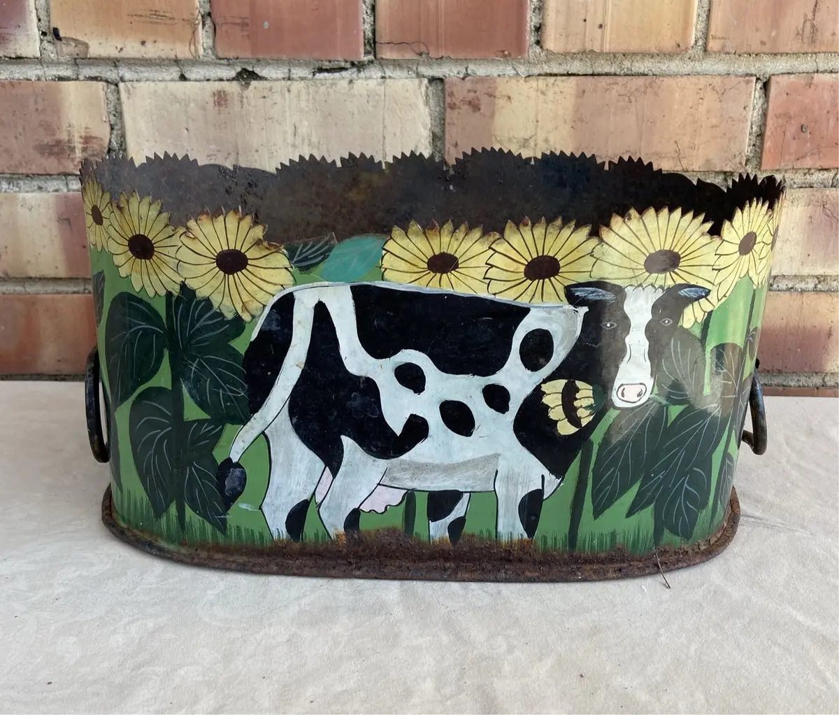 Tin Painted Holstein Cow Planter 1