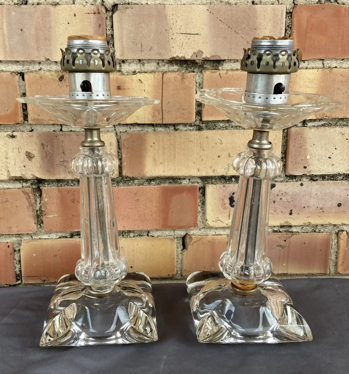 Pair Of Small 1930'S Glass Lamps - Missing Prisms 1