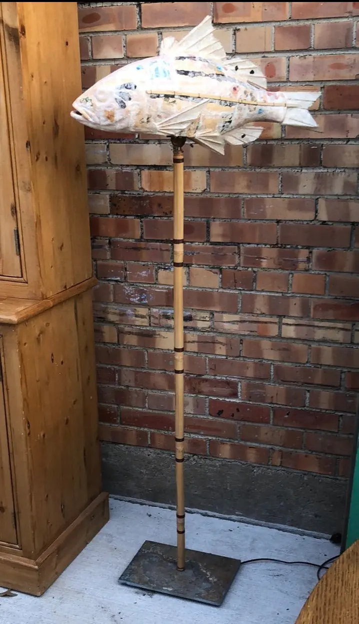 Cane Pole Floor Lamp With Fish Shade 1