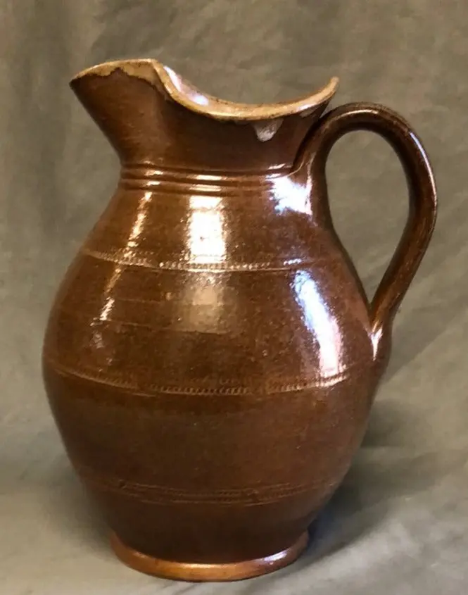 Small Brown Bulbous Base Hand Thrown Pottery Pitcher 1