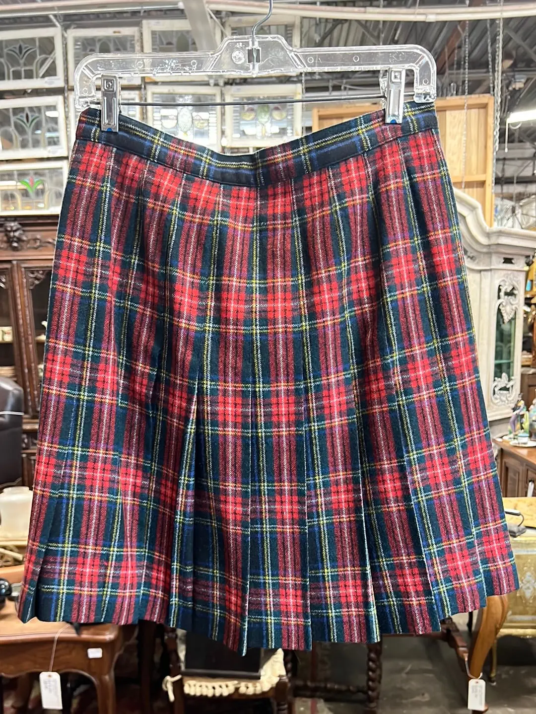Vintage Red Plaid Wool Pleated Skirt 1