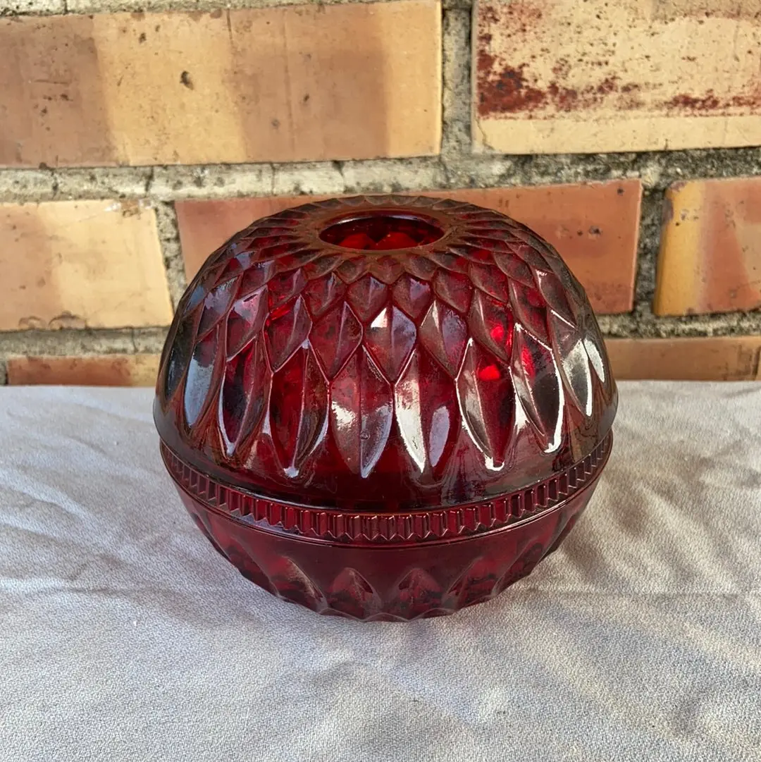 Round Covered Ruby Glass Dish 1
