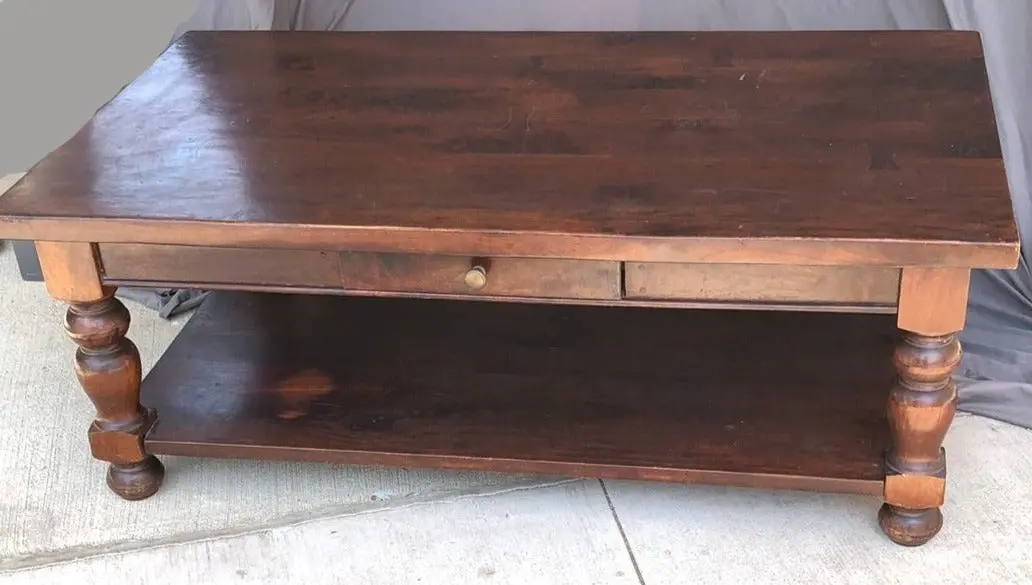Dark Mahogany Thick Top Coffee Table With Drawer 1