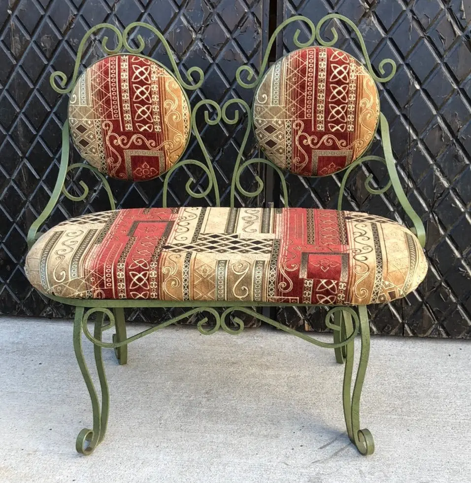 Small Upholstered Green Iron Bench 1