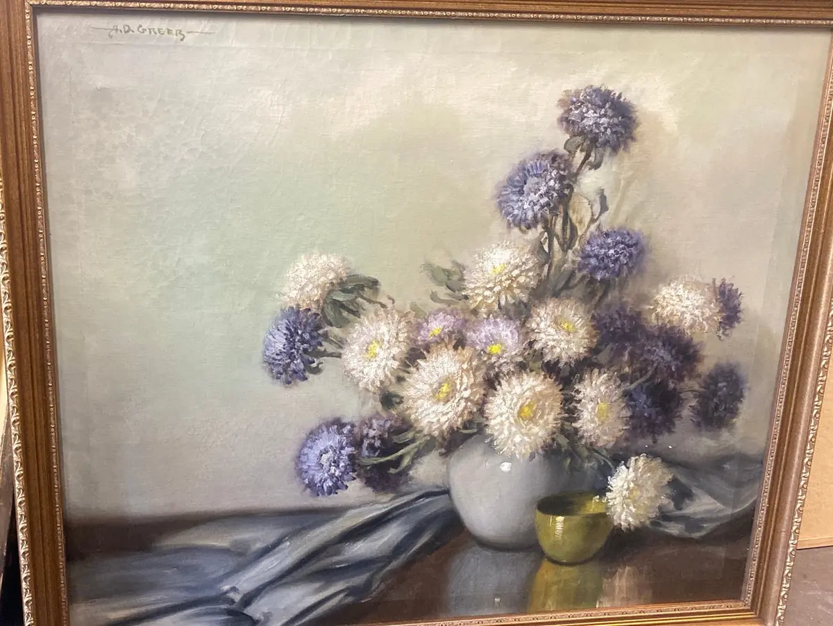 A.D. Greer "Purple Mum Flowers" Painting 1