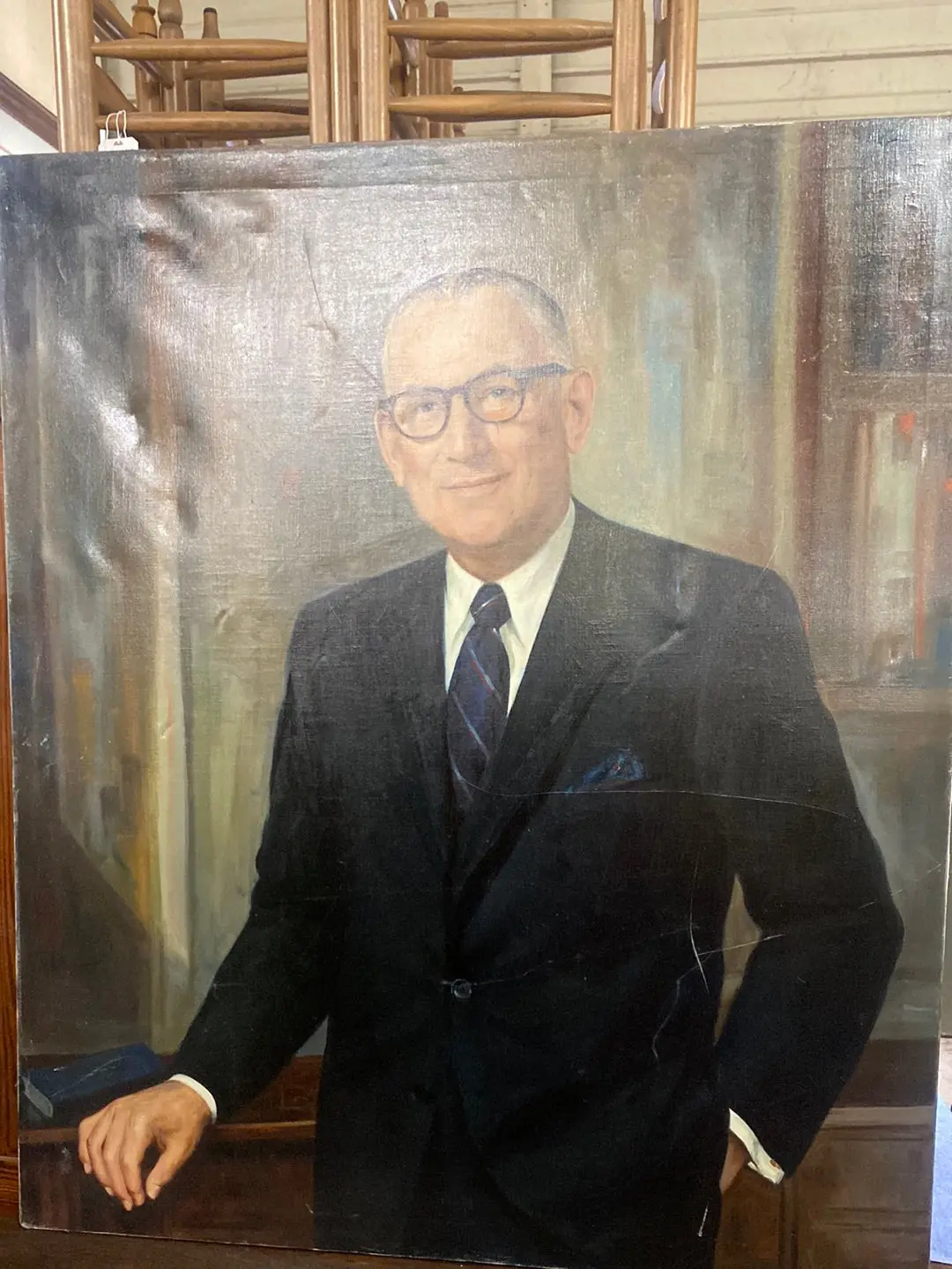 American Portrait Oil Painting Of Distinguished Older Gentleman Unframed - As Found 1
