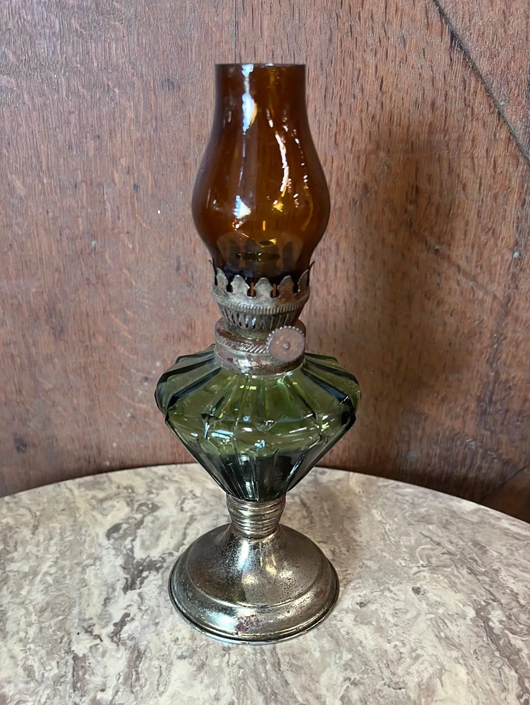Green And Amber Glass Mini Oil Lamp 1