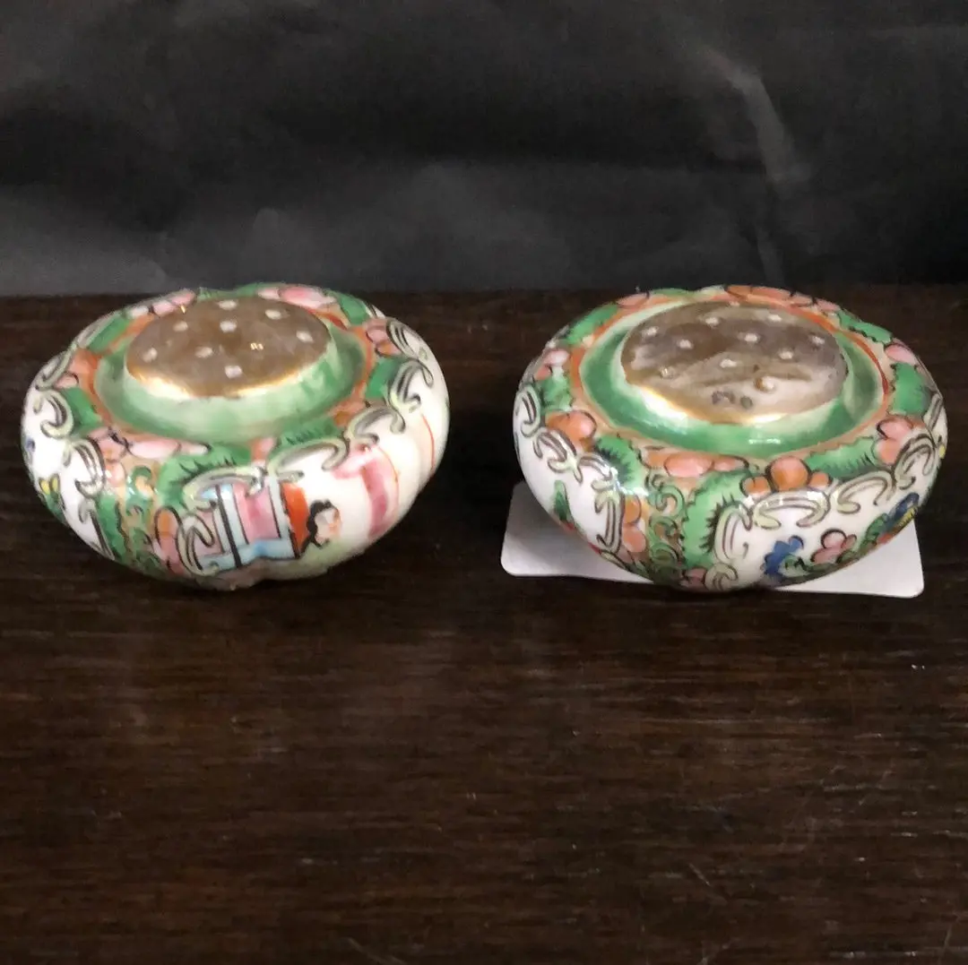 * Pair Of Rose Famille Salt And Pepper Shakers Added To Sold Lot 1
