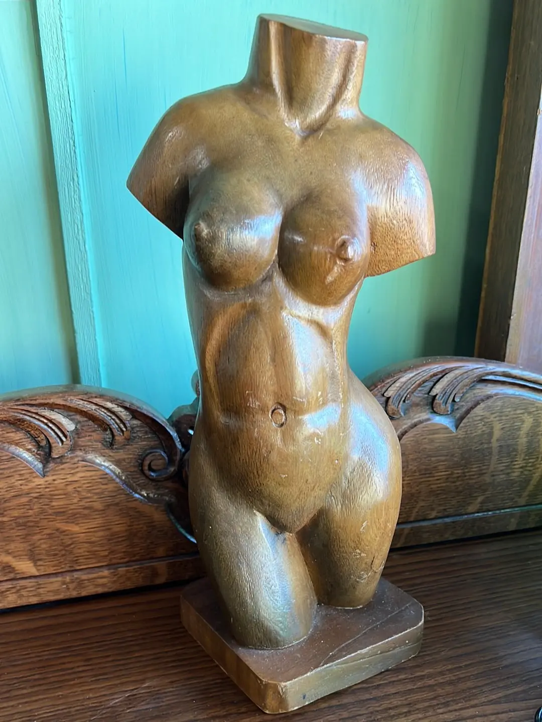 Carved Wood Nude Torso Of Woman 1