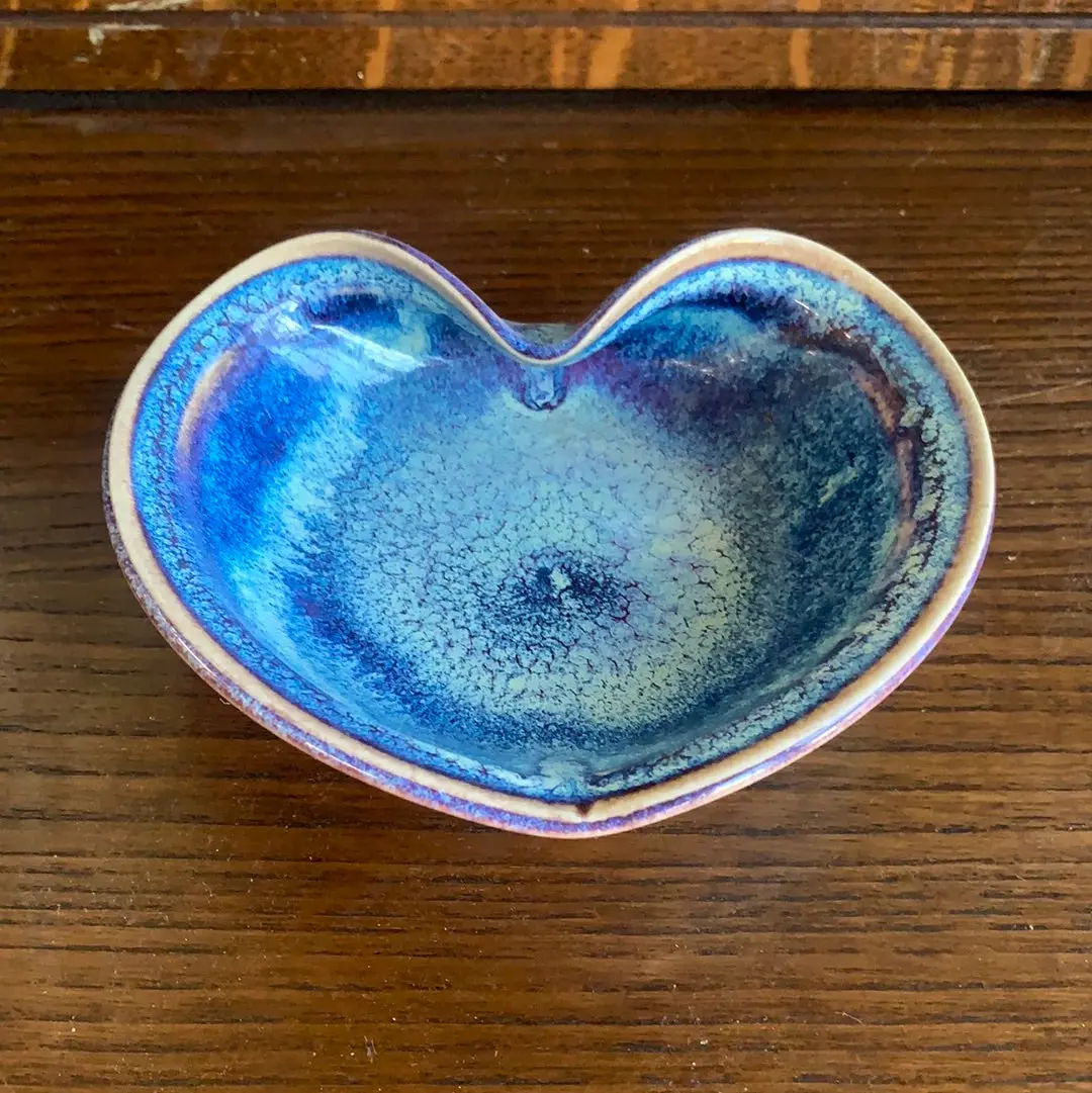 Blue Glazed Pottery Heart Shaped Catch All Bowl 1