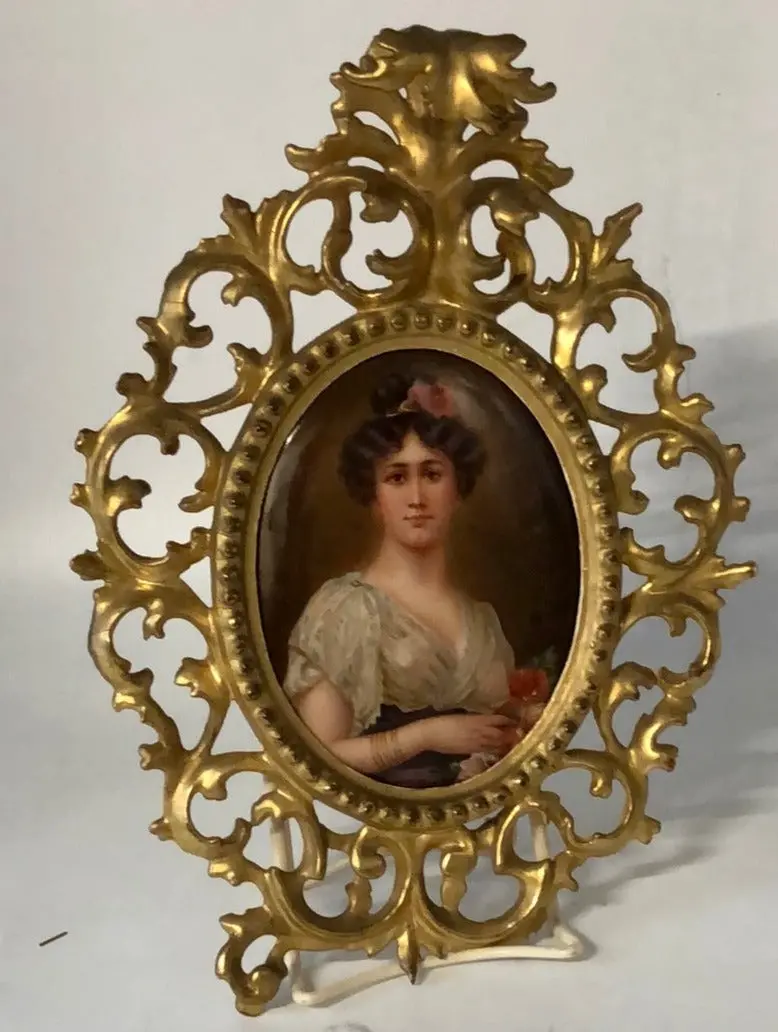 Rococco Gilt Frame With Oval Porcelain Lady Plaque As Found 1