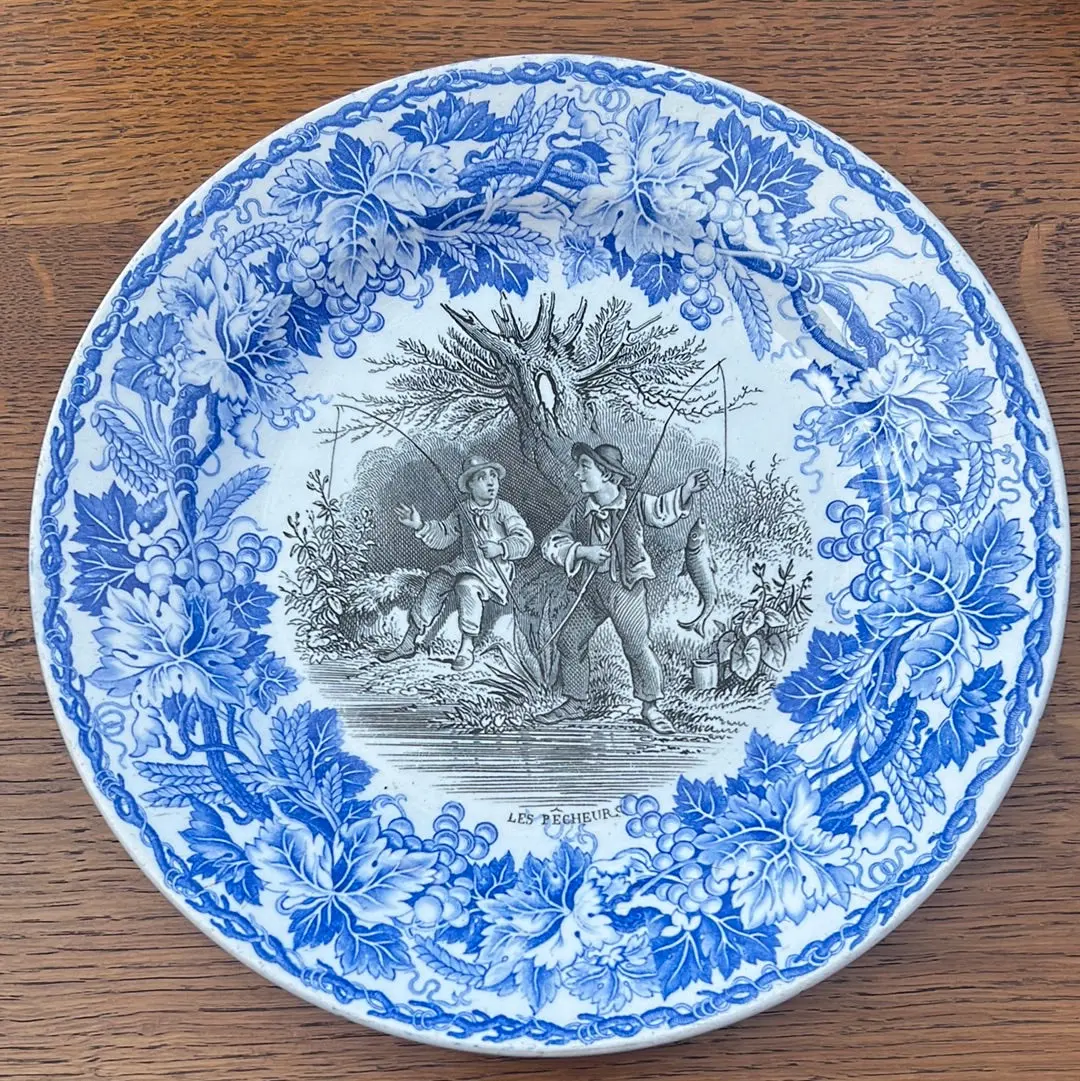 Blue And Black Transferware Ironstone Plate - Each 1