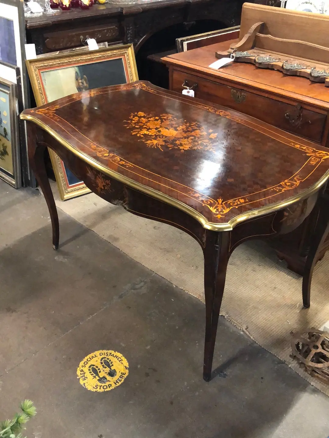 19Th Century Bronze Edge Mahogany  Library Table With Marquetry 1
