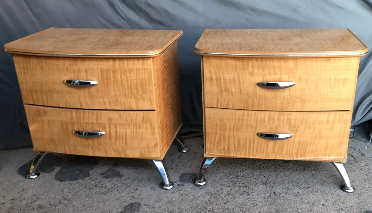 Pair Of Blonde Low Chests With Chrome Hardware 1