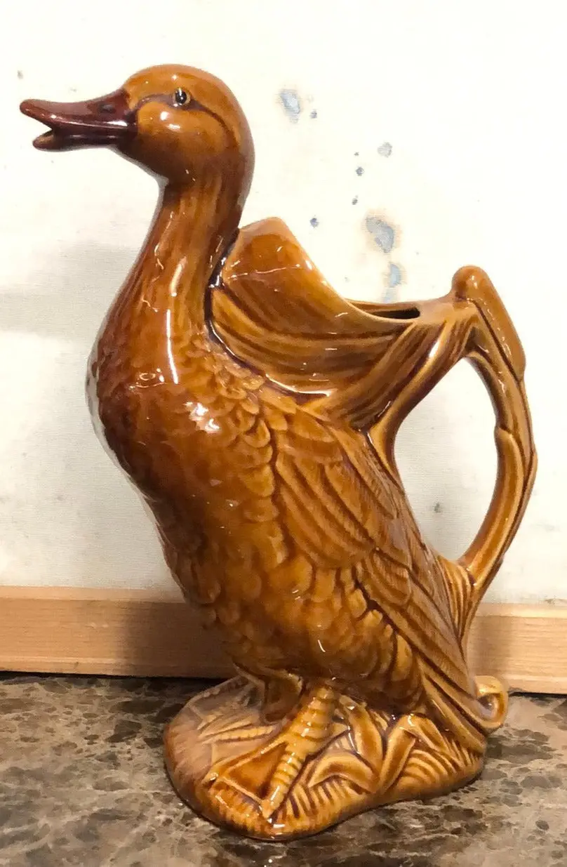 Brown Majolica Duck Pitcher 1