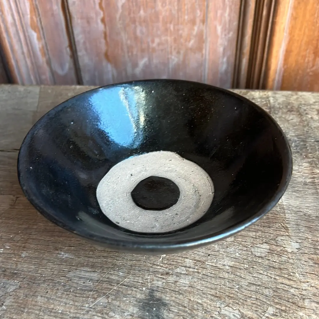 Black Glazed Pottery Bowl With Ring/Eye Design - Each 1