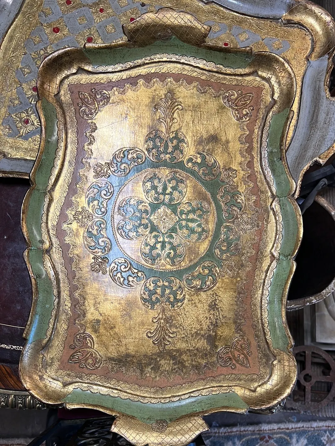 Medium Gold And Green Florentine Tray 1