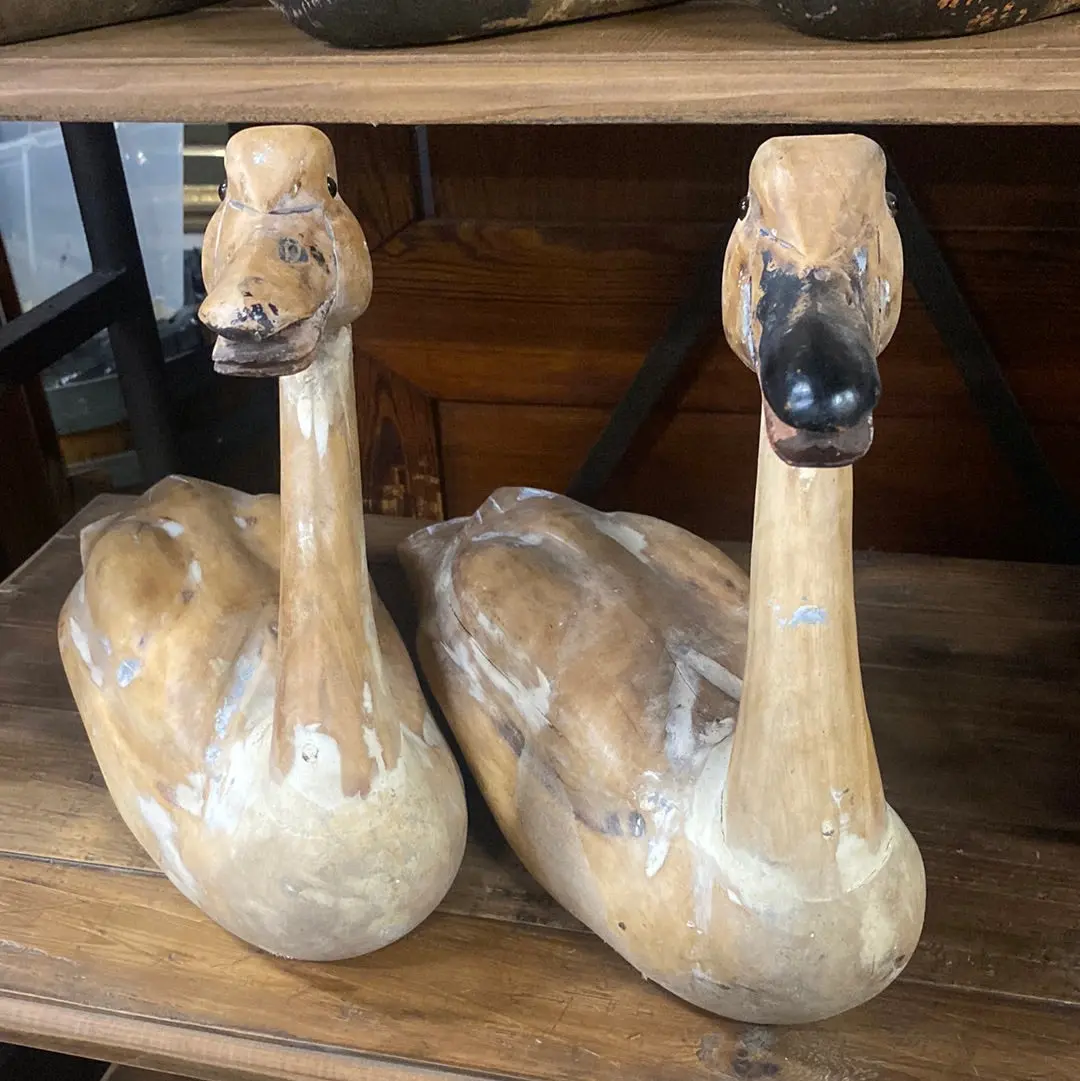 Carved Wood Goose With Glass Eyes - Each 1
