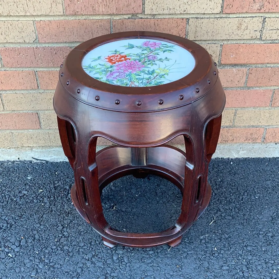 Porcelain Tile Insert Chinese Rosewood Garden Stool 1
