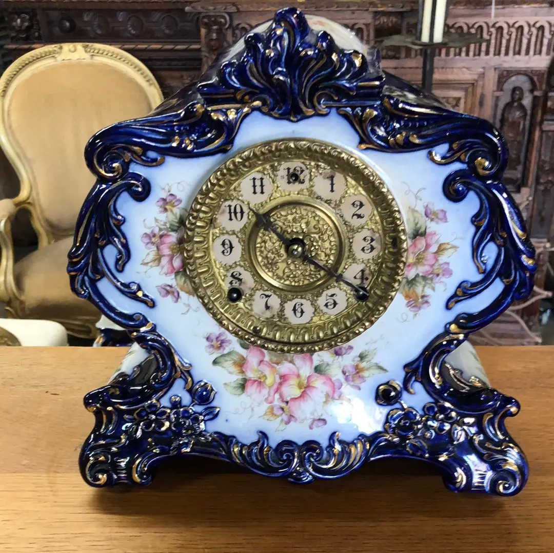 French Blue And White Porcelain Clock 1