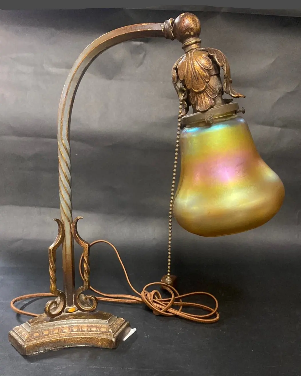 Iron Desk Lamp With Iridescent Shade 1