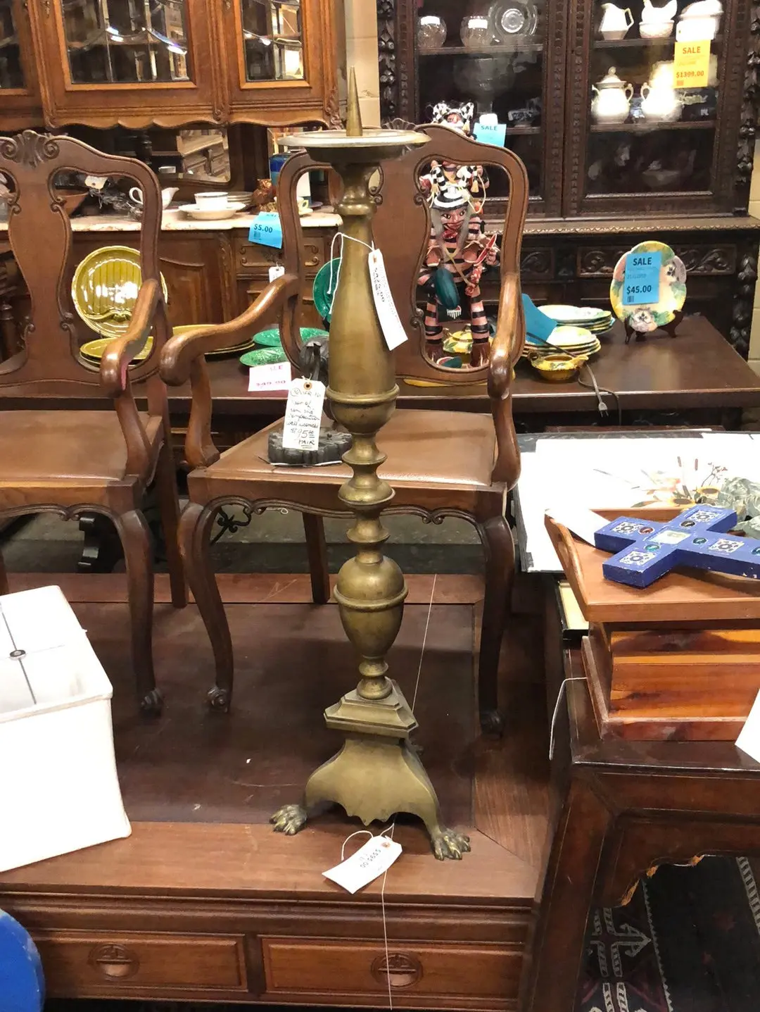 Tall Brass Pricket Candle Holder With Paw Feet 1