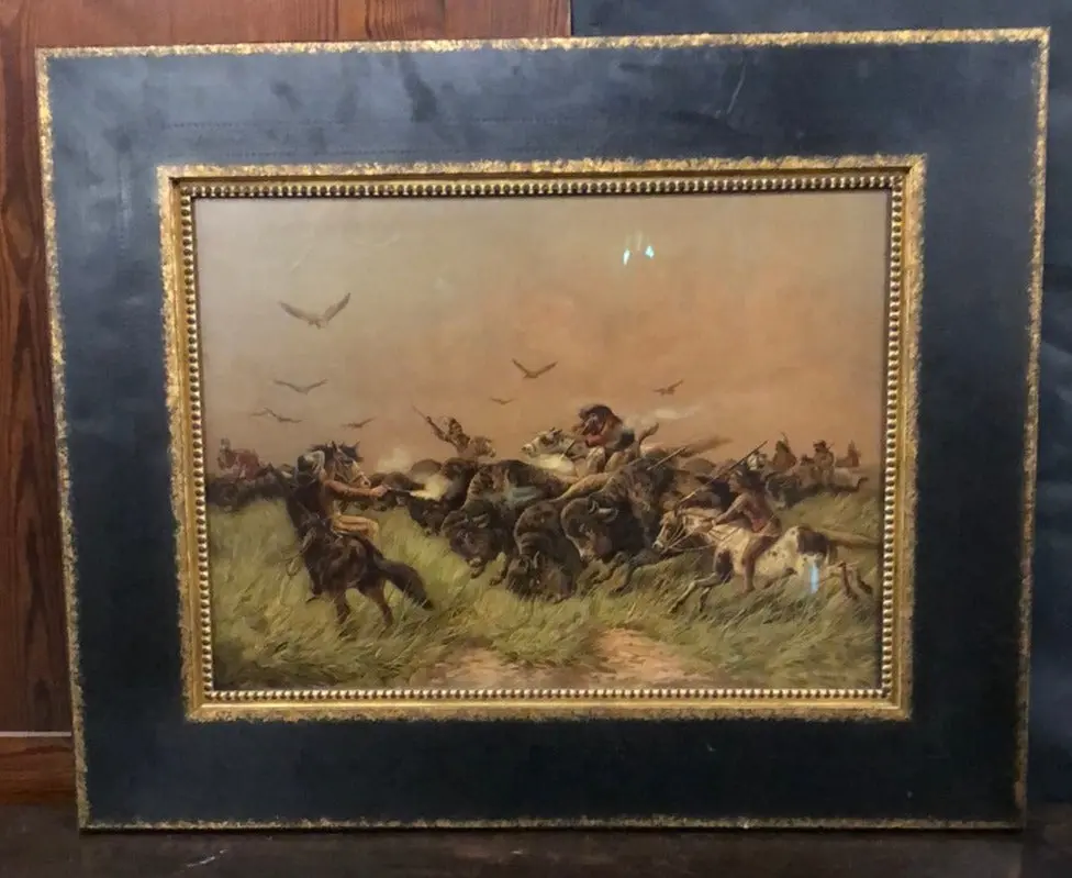 Framed Buffalo Oil Print 1