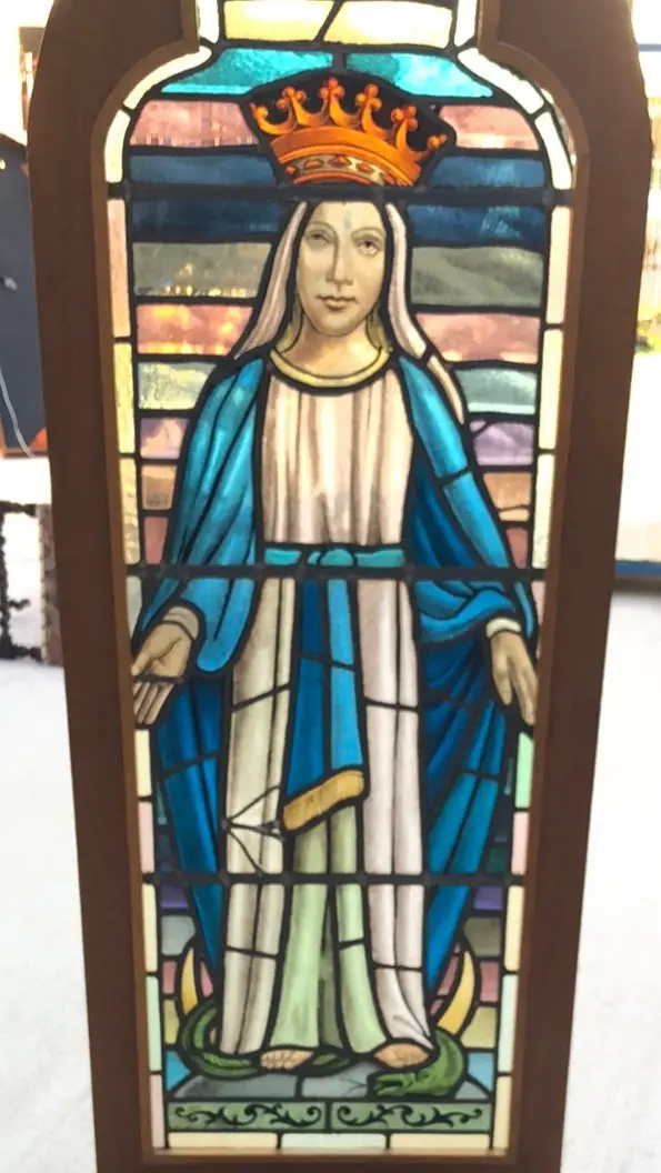 Trefoil Arch Form Figural Stained Glass Window 1